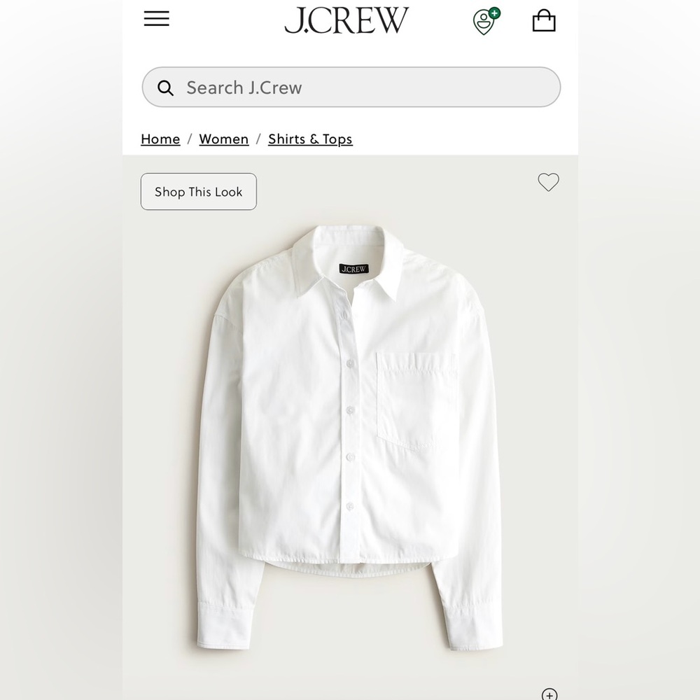 J. Crew White Etienne Crop Button Down Top